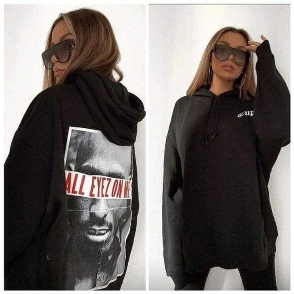 Tupac Shakur Hoodie Women's 1X Black All Eyes On Me Graphic Pullover Drawstring - Picture 1 of 6